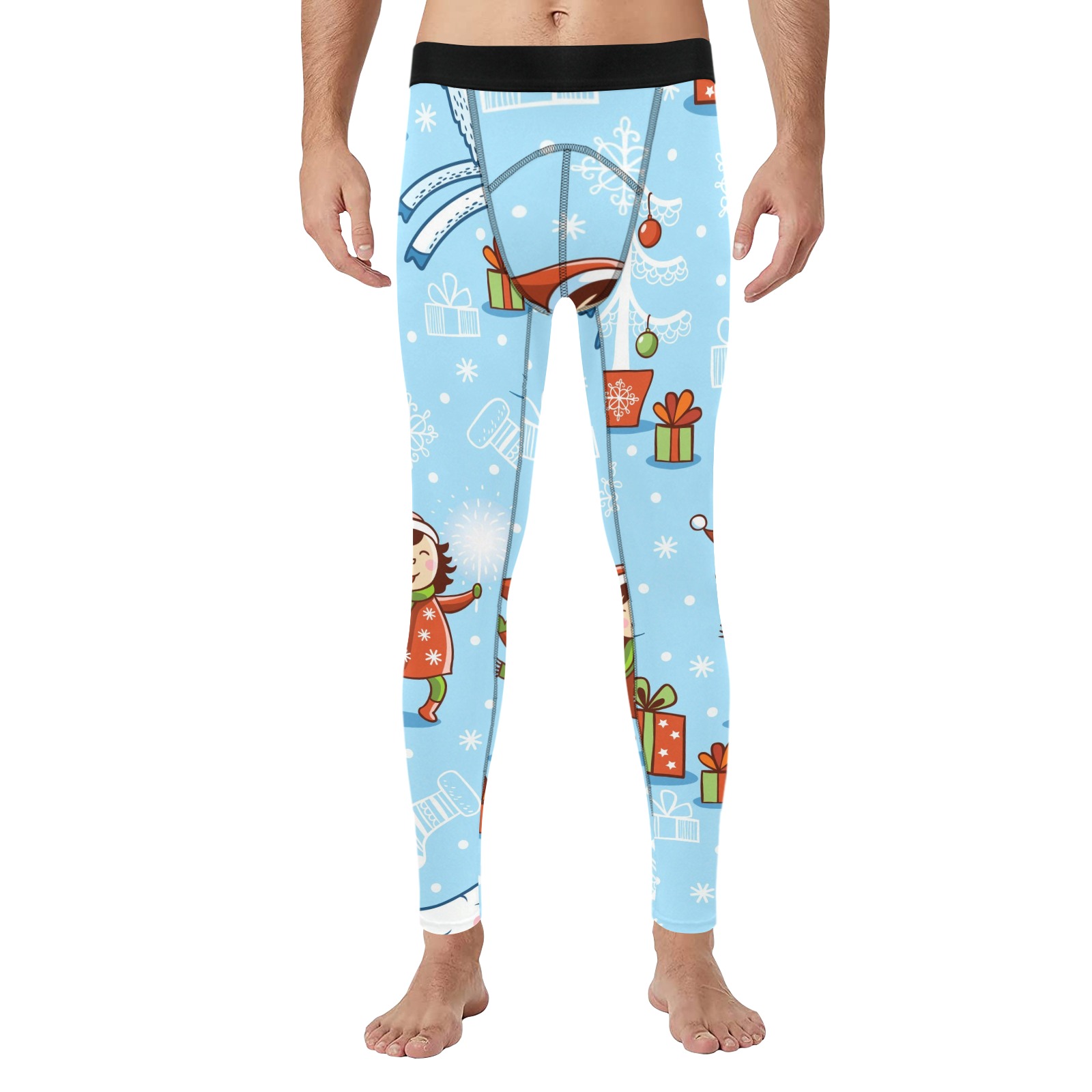 Men's blue compression leggings with cartoon print, workout wear