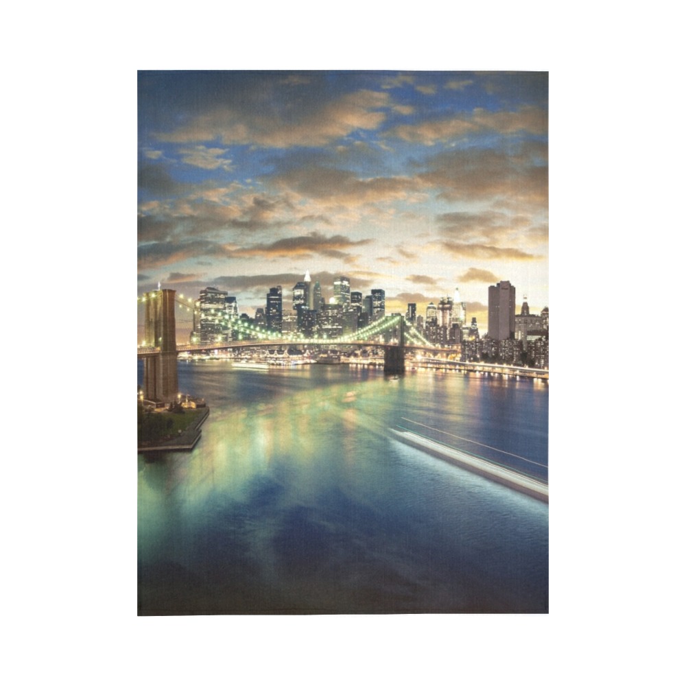 Cotton Linen Tapestry: Cityscape sunset view, 60x80 inch wall decor
