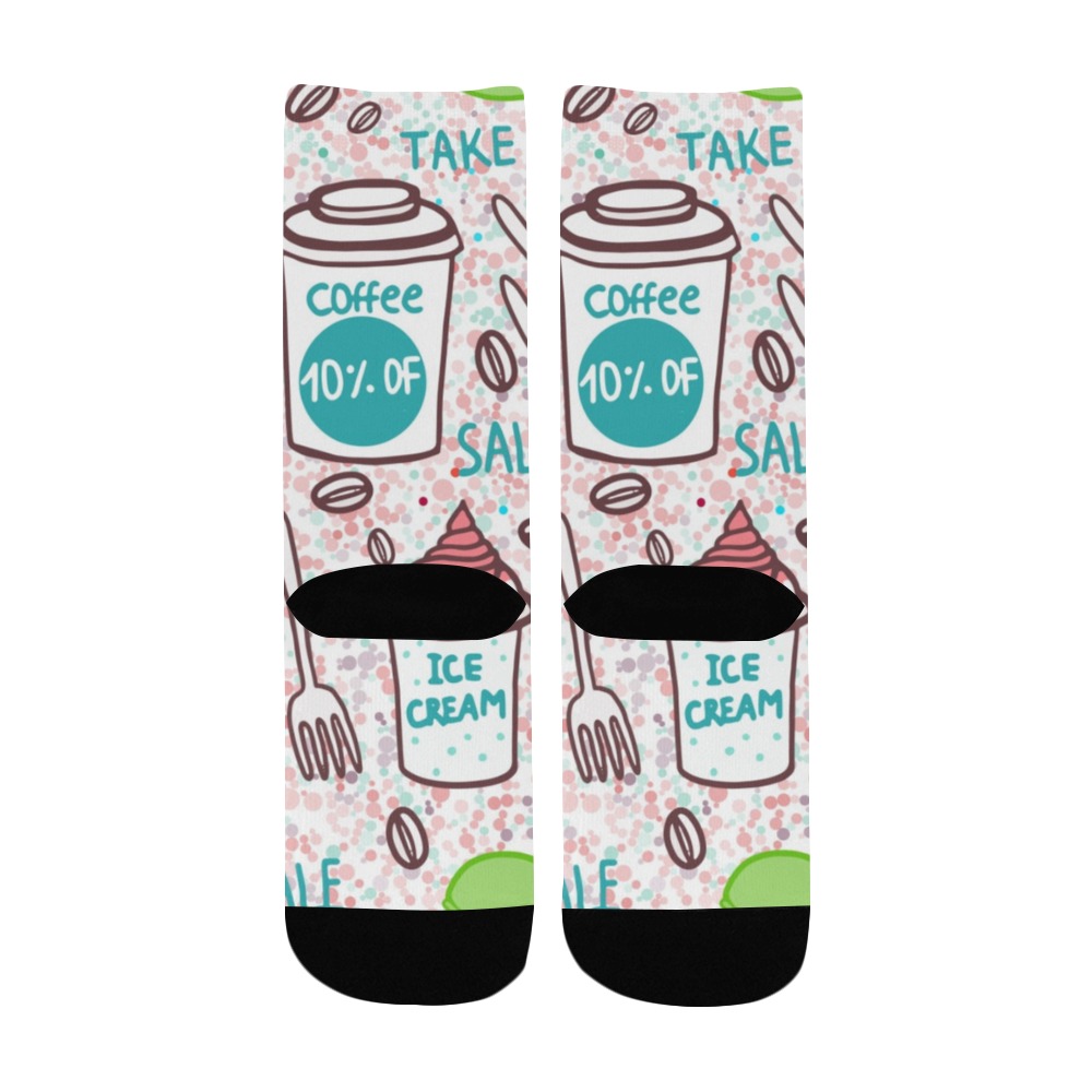 Kids custom coffee and ice cream socks, all-over print design, stylish and personalized.