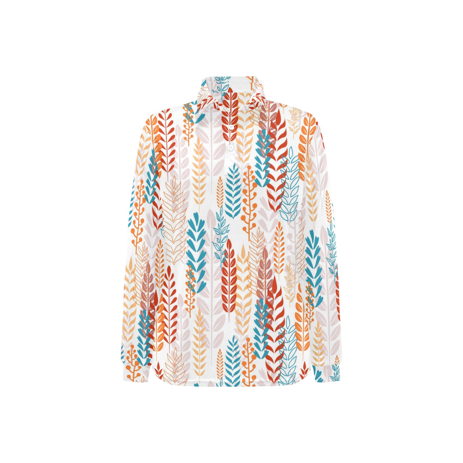 Women's Long Sleeve Polo Shirt (T73) with patterned design, polyester-spandex blend