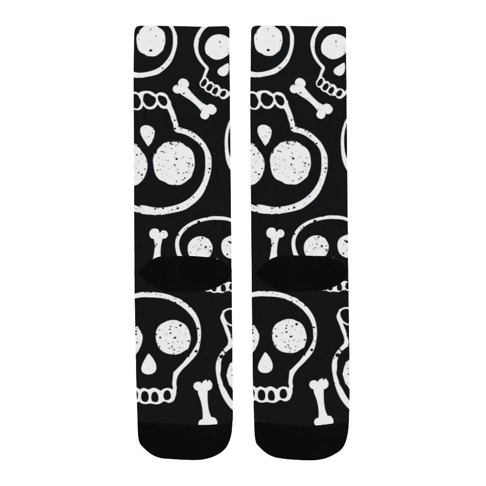 Men's black custom skull socks with white skull and bone pattern