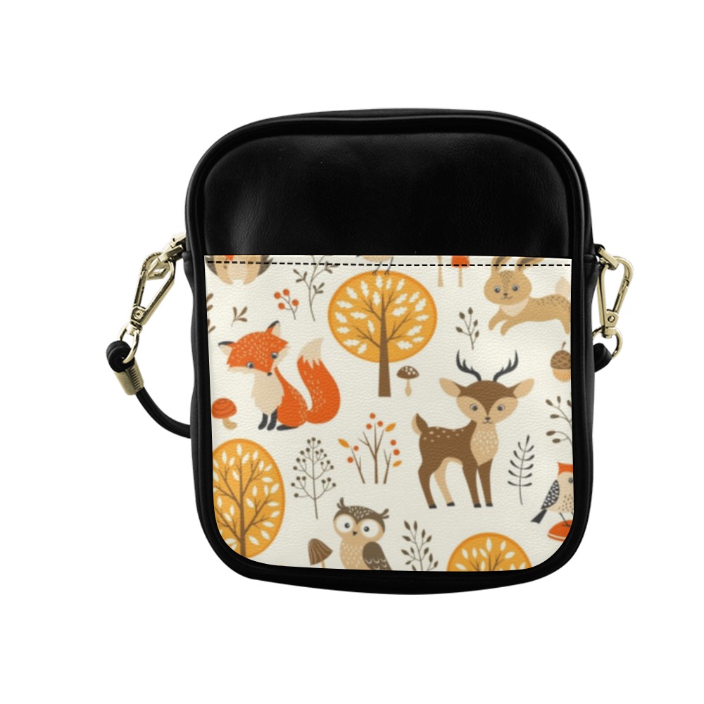 Sling Bag (Model 1627) with woodland animal pattern and PU leather