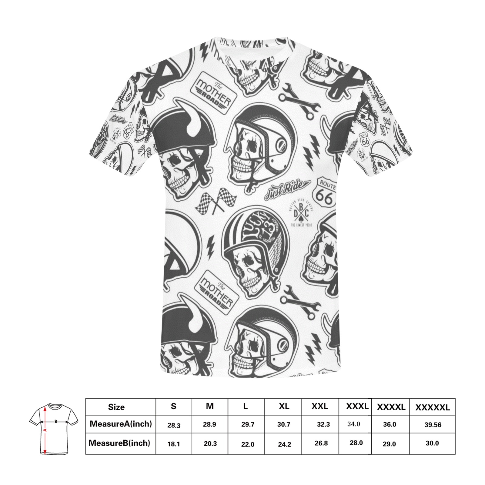 Men's skull and helmet print T-shirt. USA Size. Model T40.