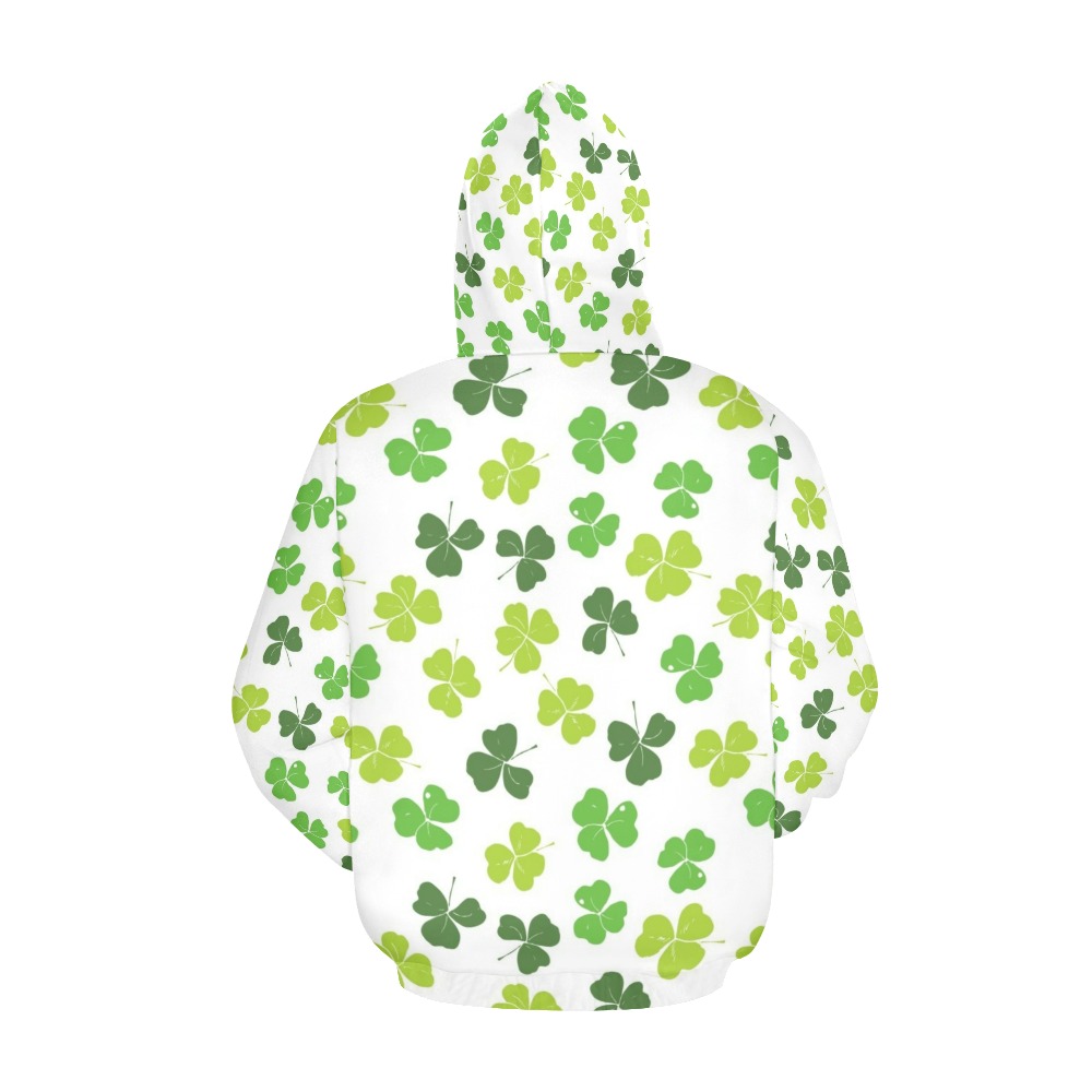 Women's Clover Print Hoodie (Model H13) with clover pattern, drawstring hood and kangaroo pocket.