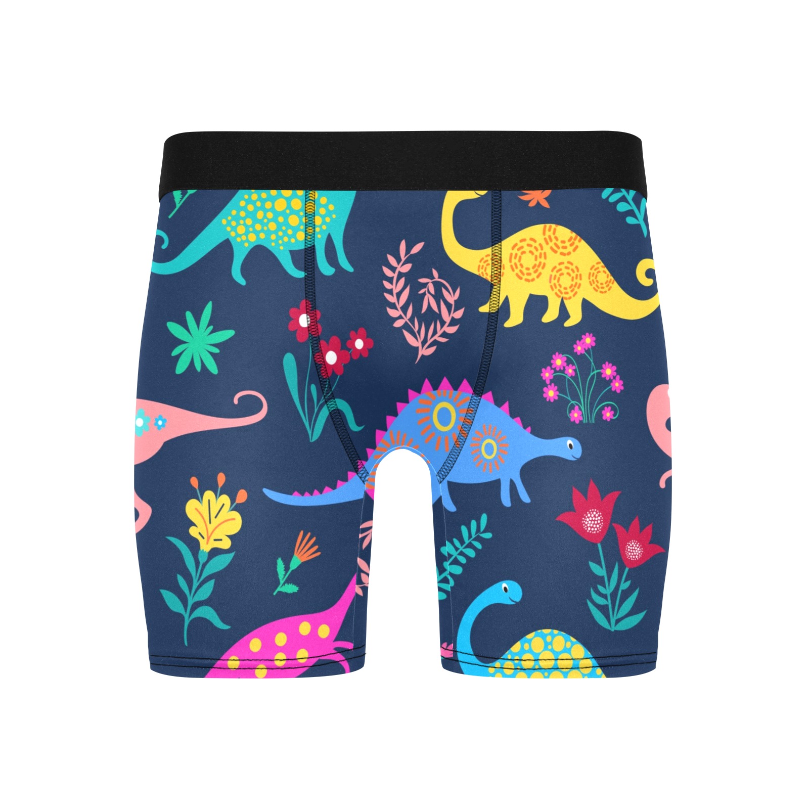 Men's Long Leg Boxer Briefs with Colorful Dinosaur Pattern, 100% Polyester