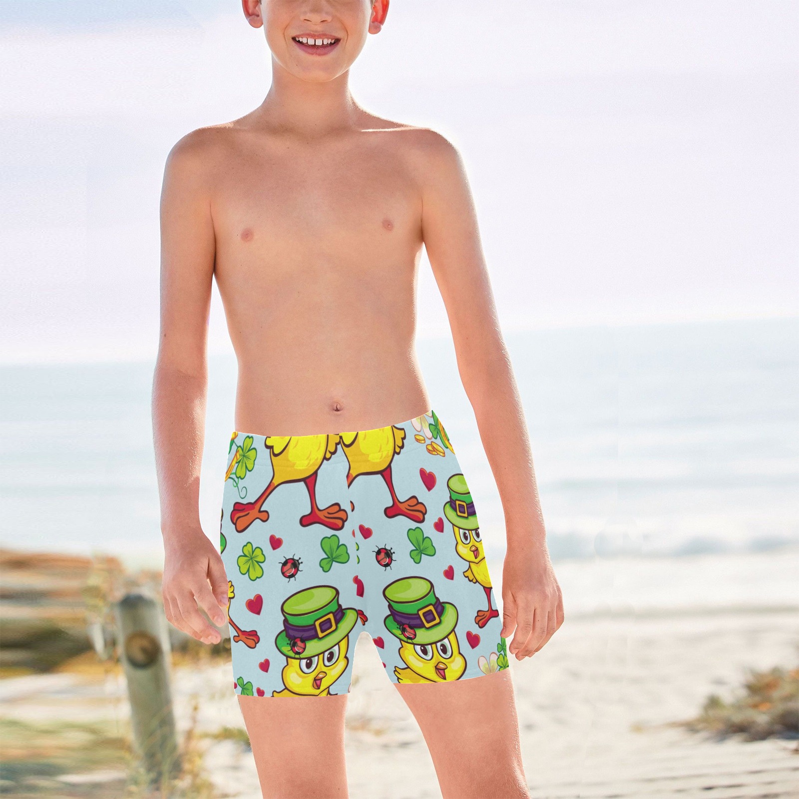 Big Boys' Swimming Trunks (L57) with fun cartoon pattern, perfect for swimming and beach fun.