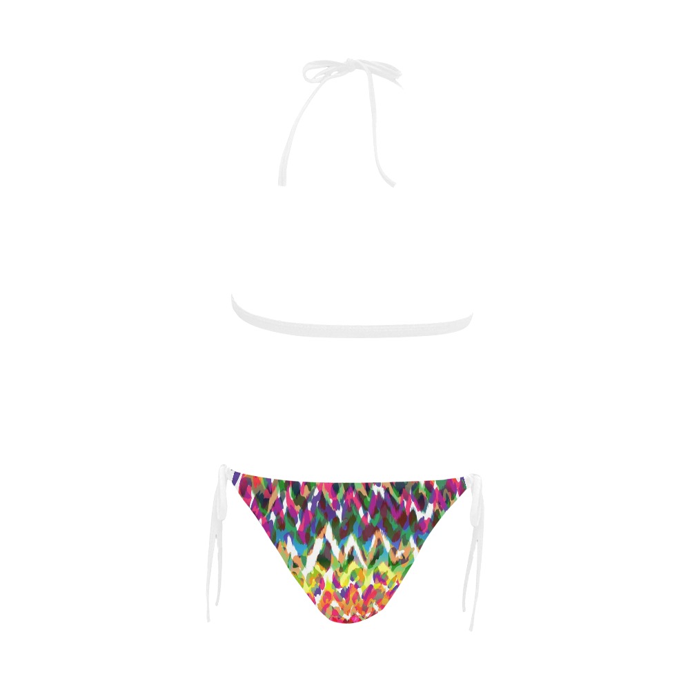 Buckle Front Halter Bikini Swimsuit (Model S08) with colorful print, adjustable halter design.
