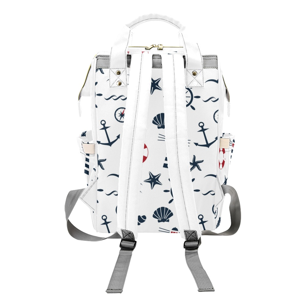 Nautical Print Multi-Function Backpack (Model 1688) Back View