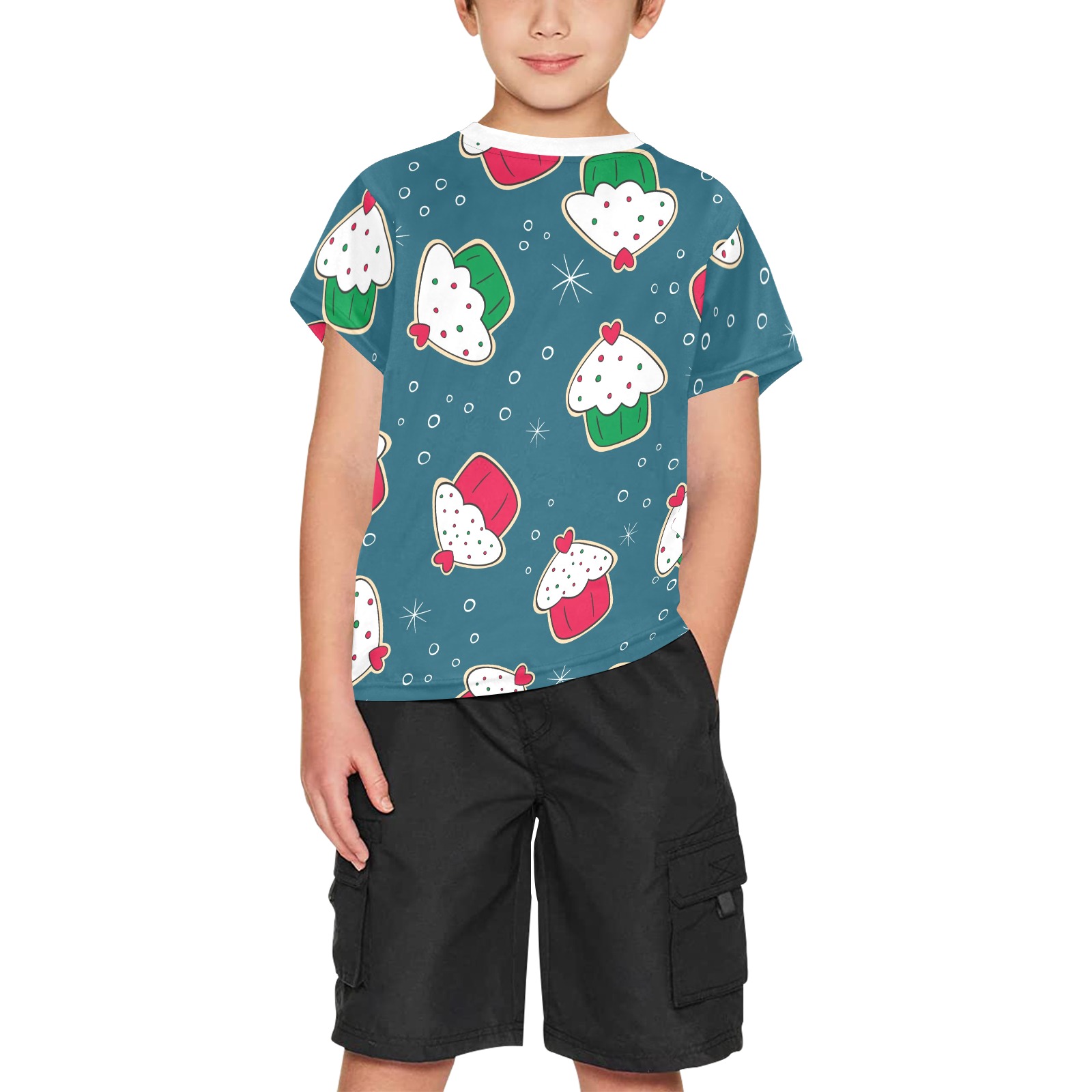 Big Boys' All Over Print Crew Neck T-Shirt(T40-2). Printed polyester t-shirt for boys aged 8-15.