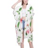 White Chiffon Cover Up with Floral Print, Mid-Length Side Slits, perfect for beach wear.