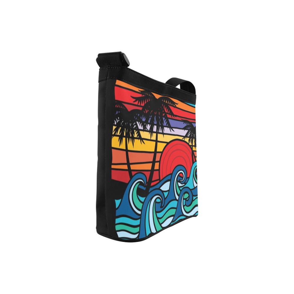 Shoulder Sling Bag with Beach Print - Polyester & Oxford Fabric