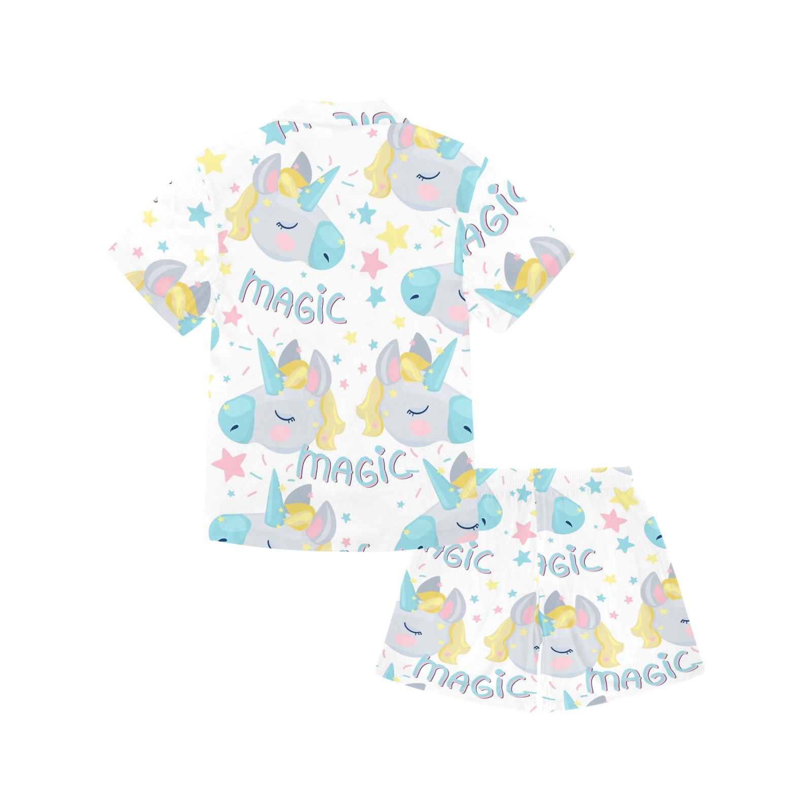 Big Boys' Unicorn Print Pajama Set - White V-Neck Top and Shorts