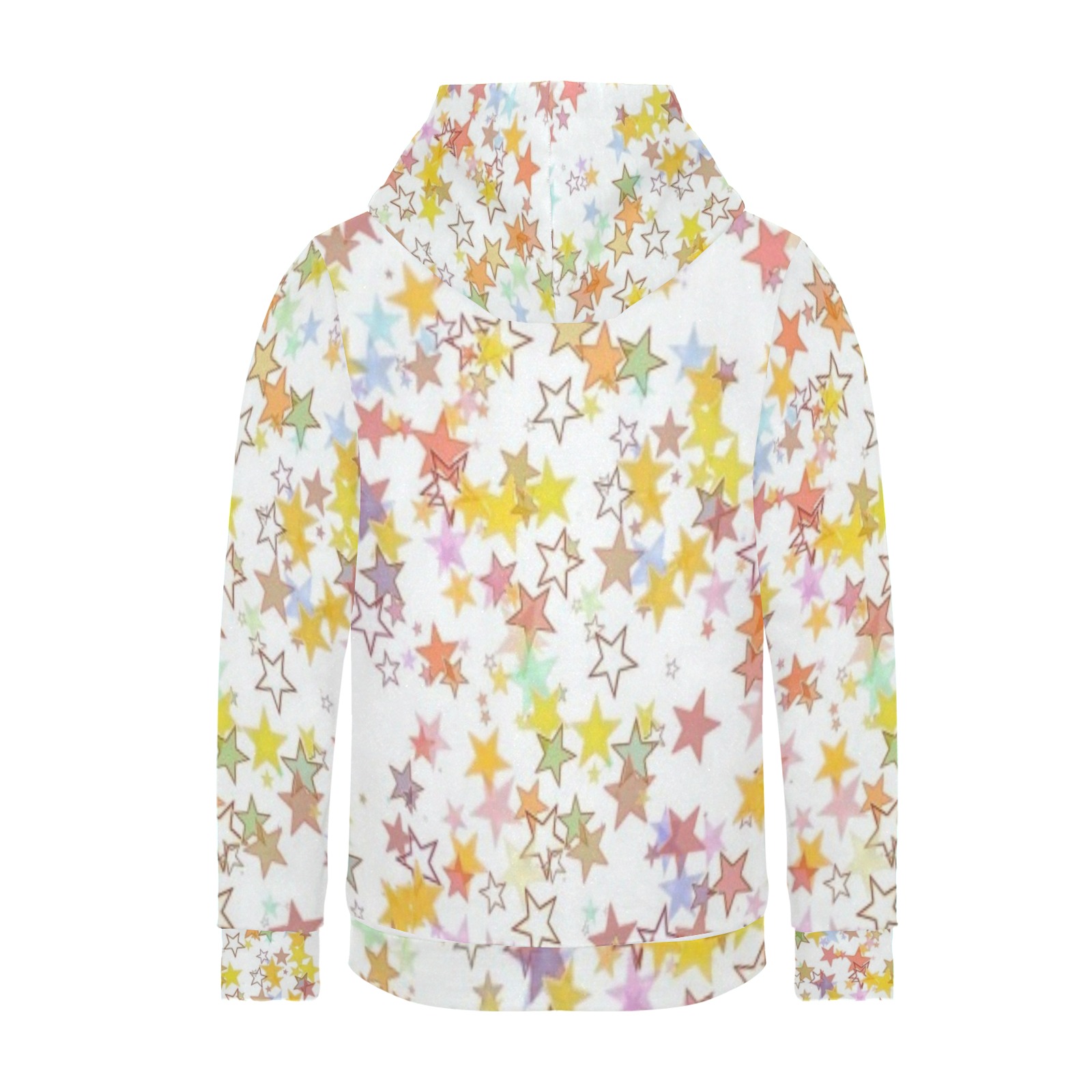 Women's Fleece Hoodie with Star Pattern, white hooded sweatshirt, long sleeve, kangaroo pocket, spring and autumn wear