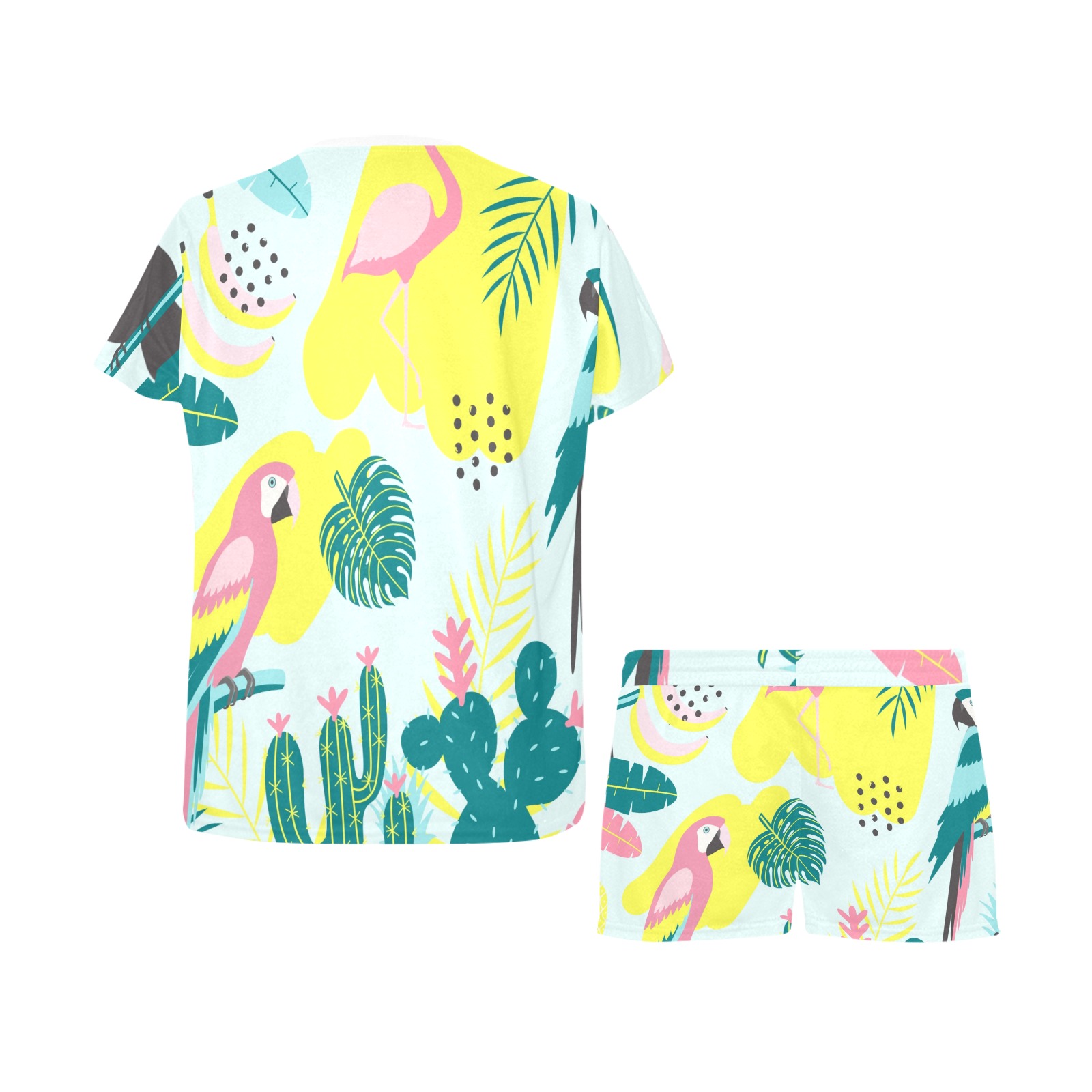 Women's Short Pajama Set with Parrot and Cactus Print