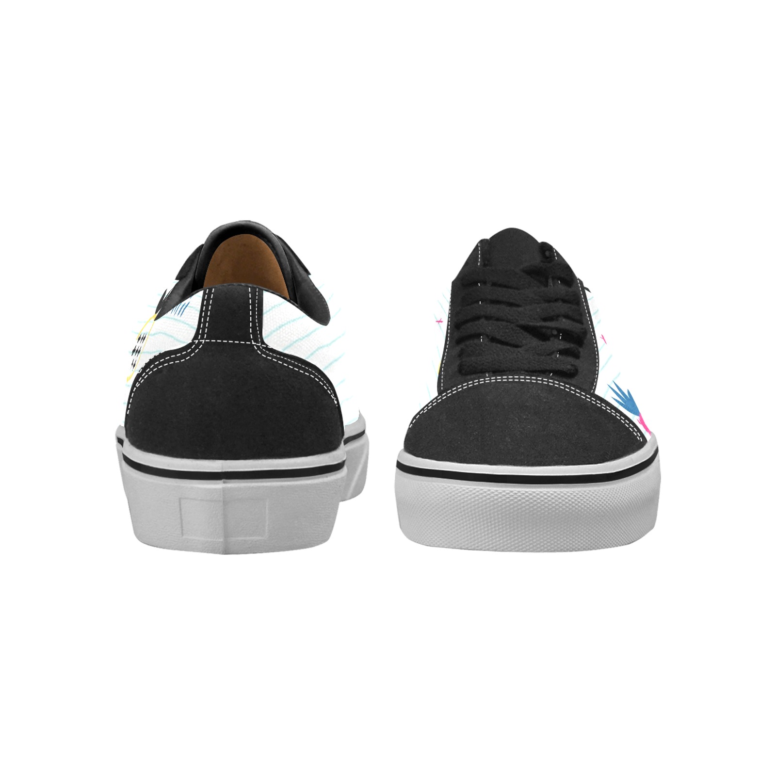 Women's black Oxford canvas lace-up shoes, white sole, casual design