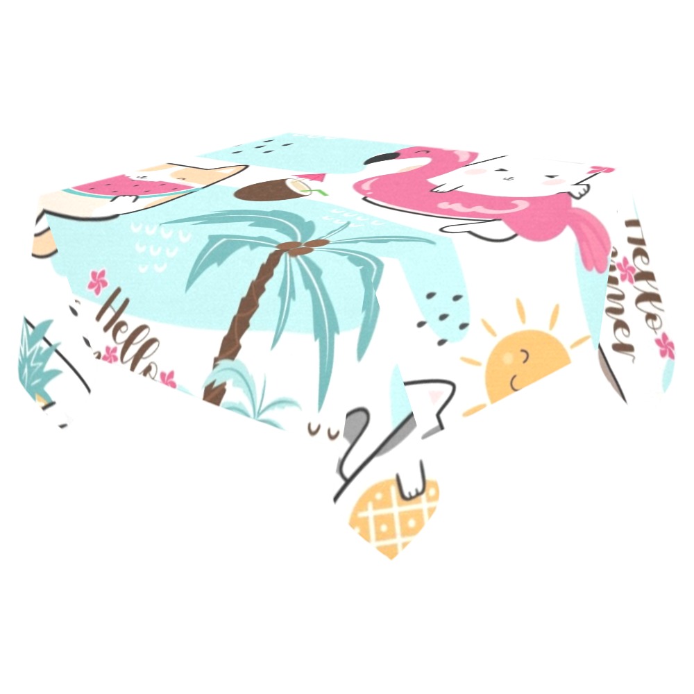 Ronior polyester tablecloth featuring tropical flamingo, palm tree, and sun design, perfect for parties.