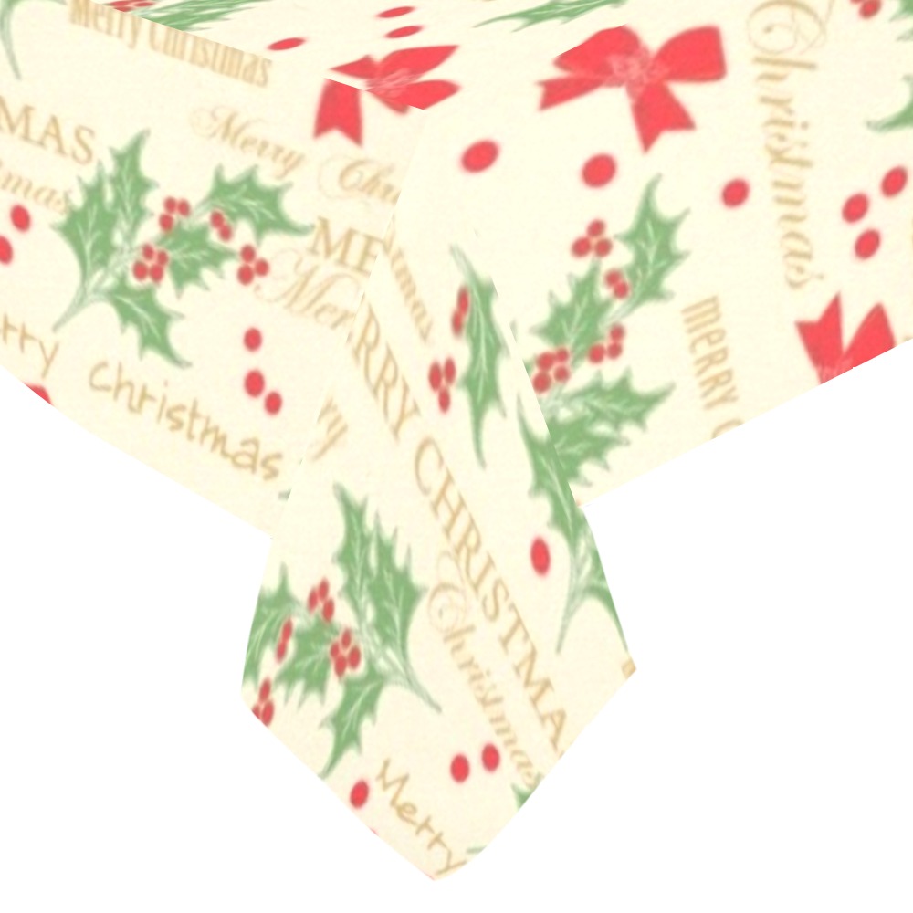Thickiy Ronior 84x60 inch polyester tablecloth with festive holiday print featuring red bows and holly.