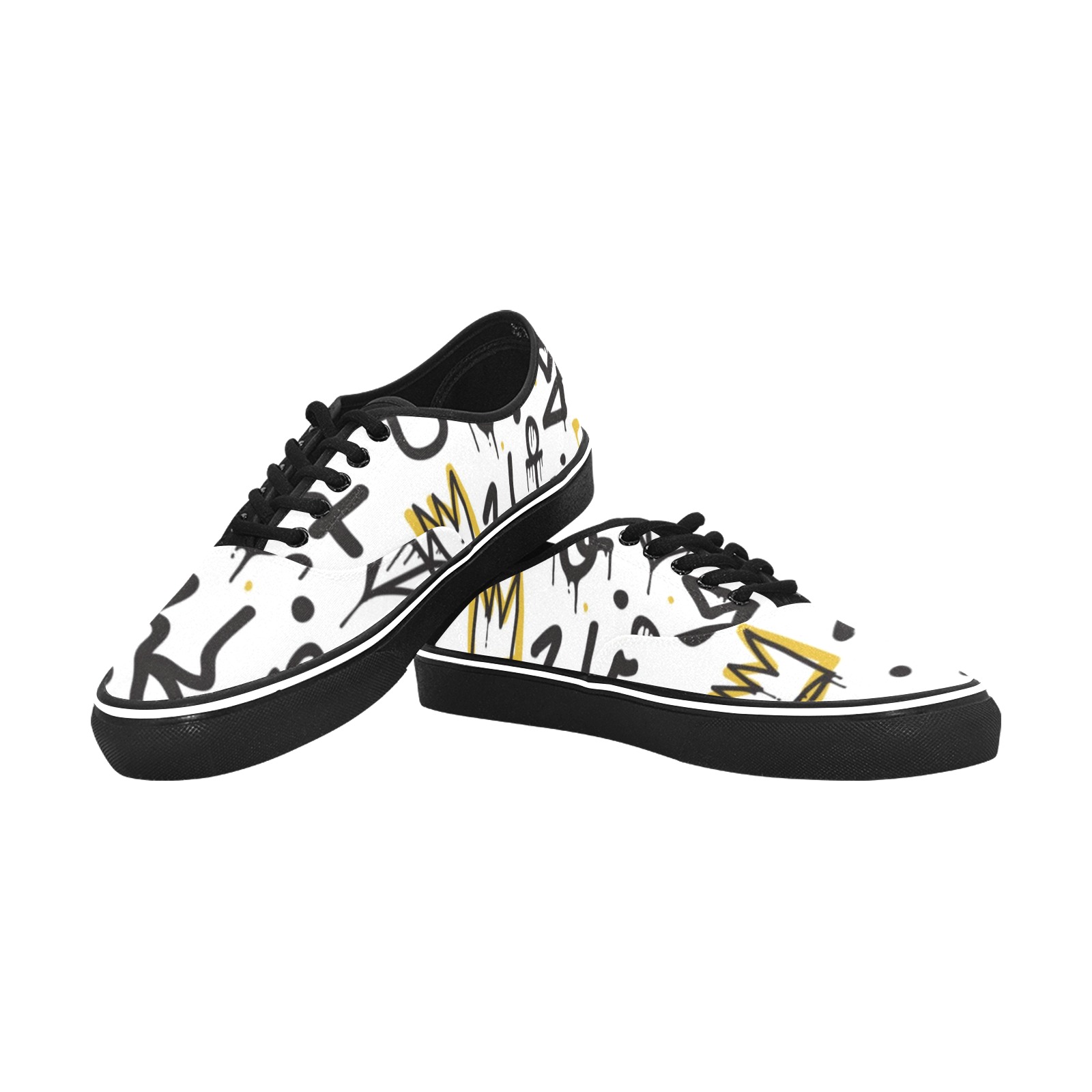 Women's Classic Canvas Low Top Shoes with Graffiti Design - White, Black Sole
