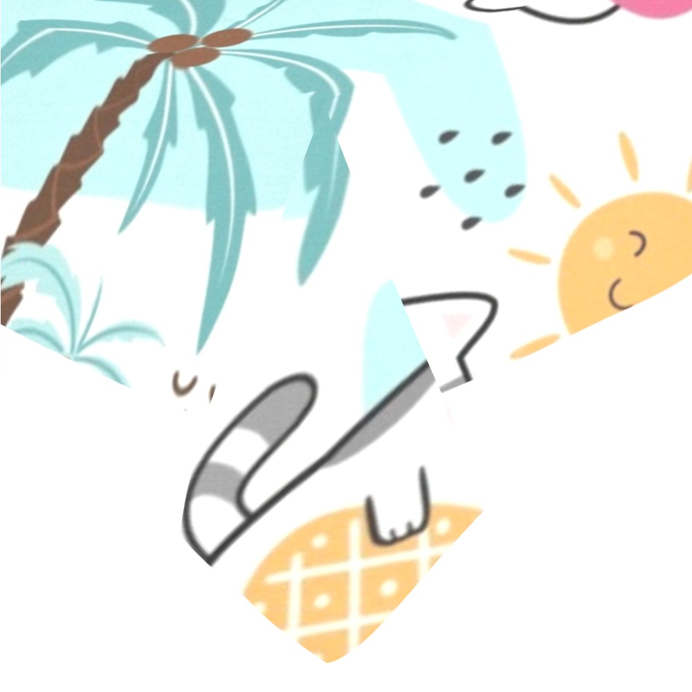 Thickiy Ronior polyester tablecloth with cartoon cat, palm trees, sun, and pineapple design for parties.