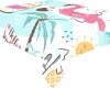 Thickiy Ronior polyester tablecloth with tropical flamingo, palm tree, and sun design for dining.