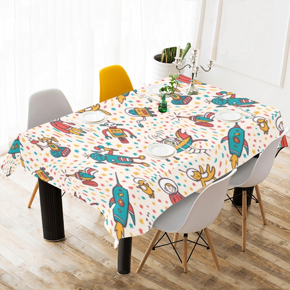 Thickiy Ronior Tablecloth 104" x 60" featuring a colorful all-over print of cartoon figures, perfect for dining and parties