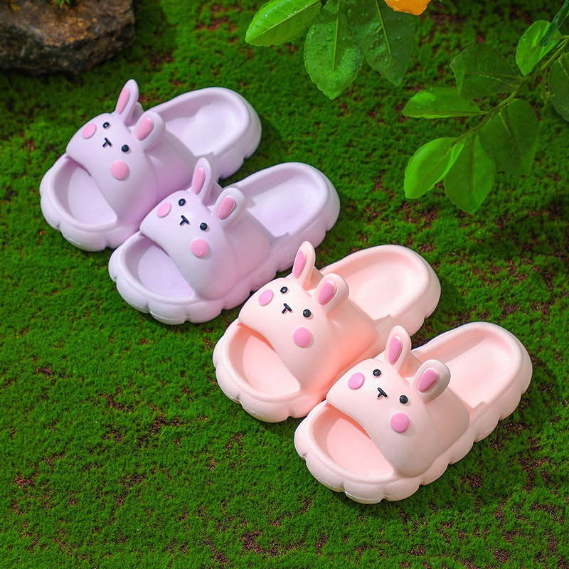 Purple rabbit kids slide showing thick sole and open-toe shape