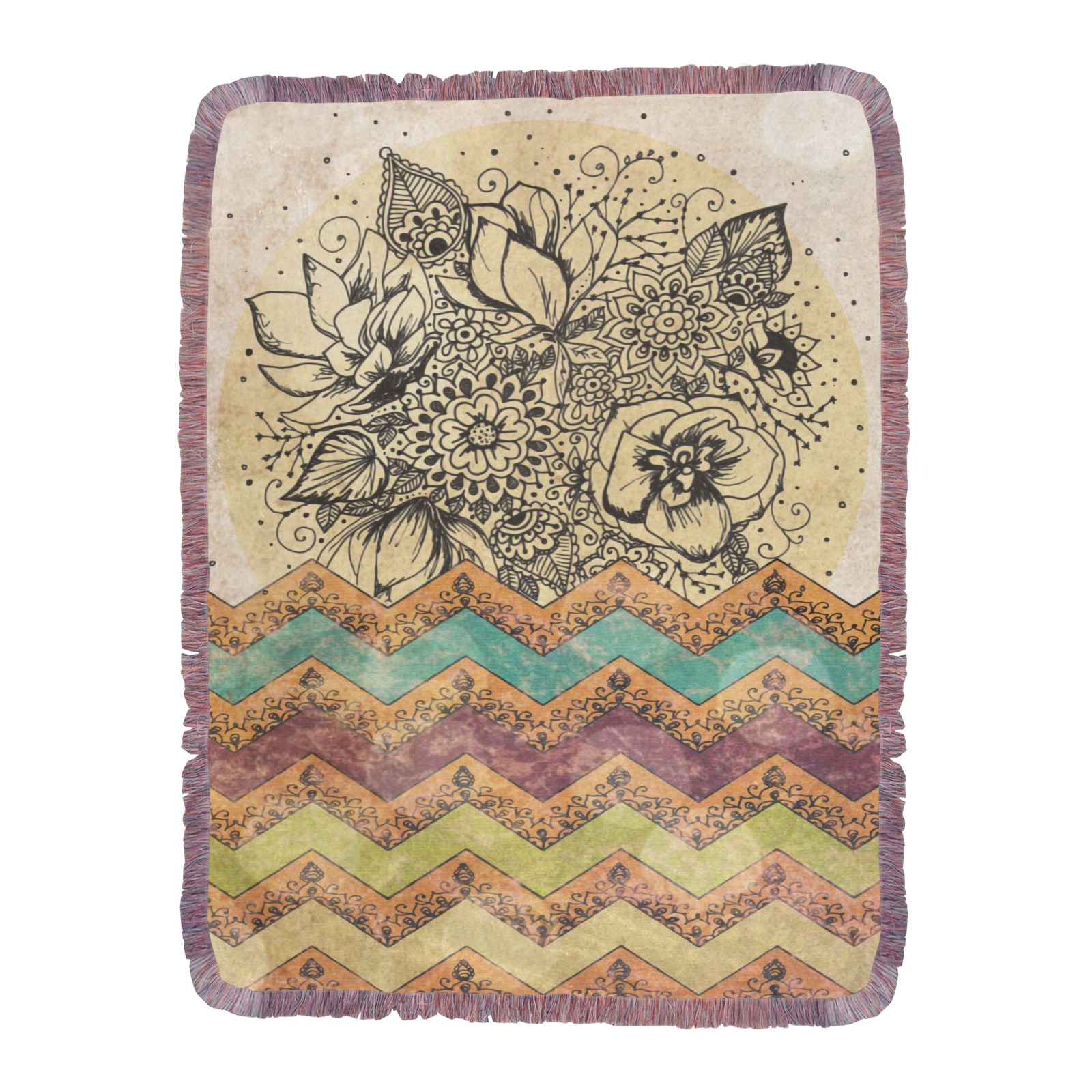 Ultra-Soft Mixed Pink Fringe Blanket with Floral Design