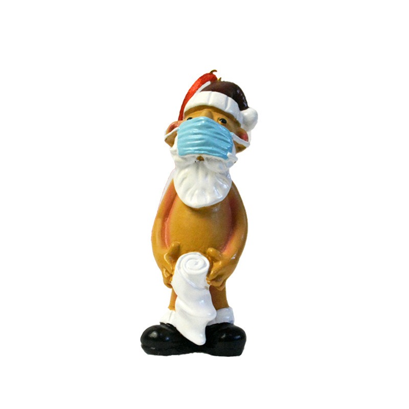 Santa ornament with mask and toilet paper roll, full figure view
