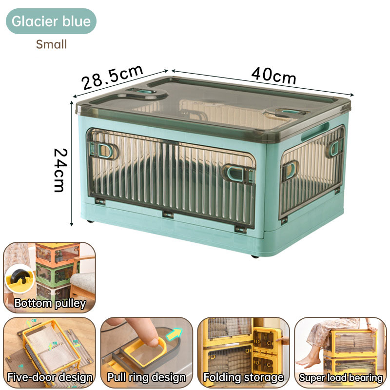 Collapsible storage box standing in a tidy home closet setting