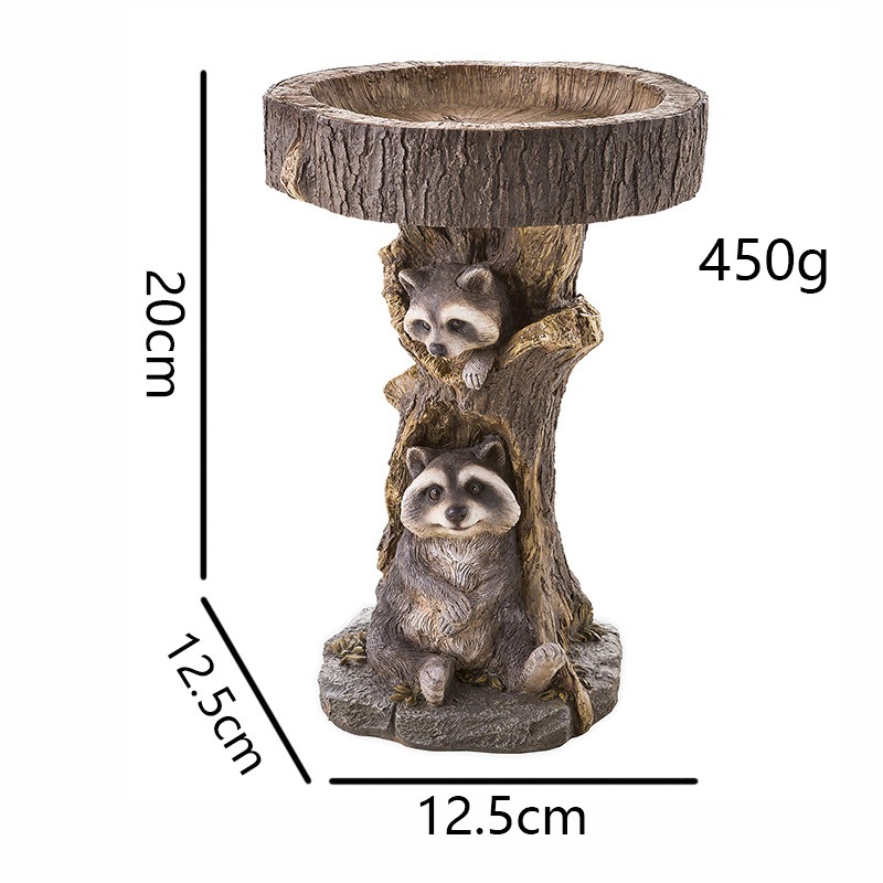 Garden bed with a resin bird bath sculpture set among plain soil