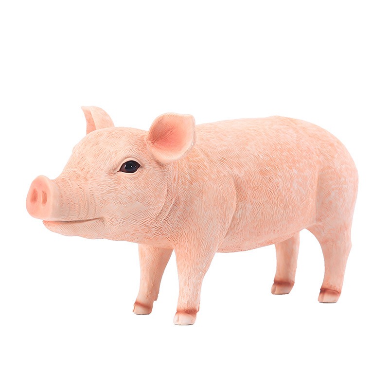 Pink resin piglet standing with detailed snout and ears in full view