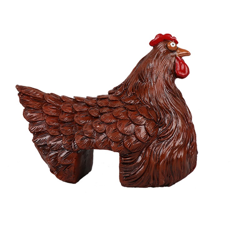 Rust-brown resin hen ornament with glossy feathers and open arch base