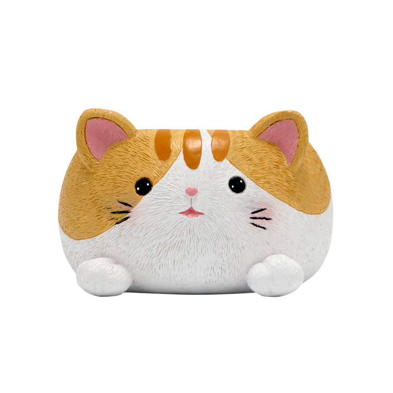 Ginger cat-faced planter showing painted whiskers, blush cheeks and paw feet