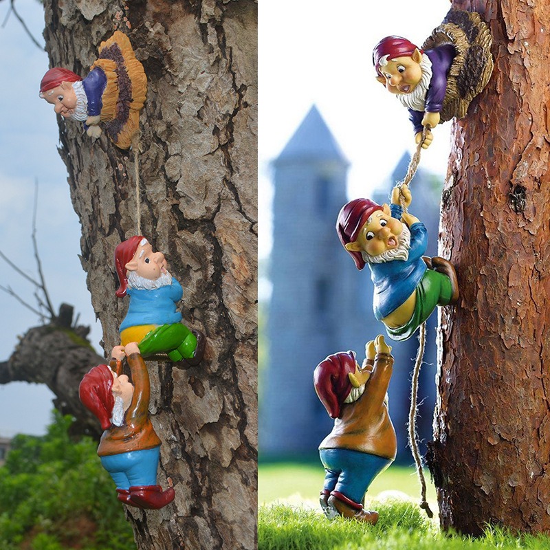 Gnome figures and rope displayed against a neutral backdrop
