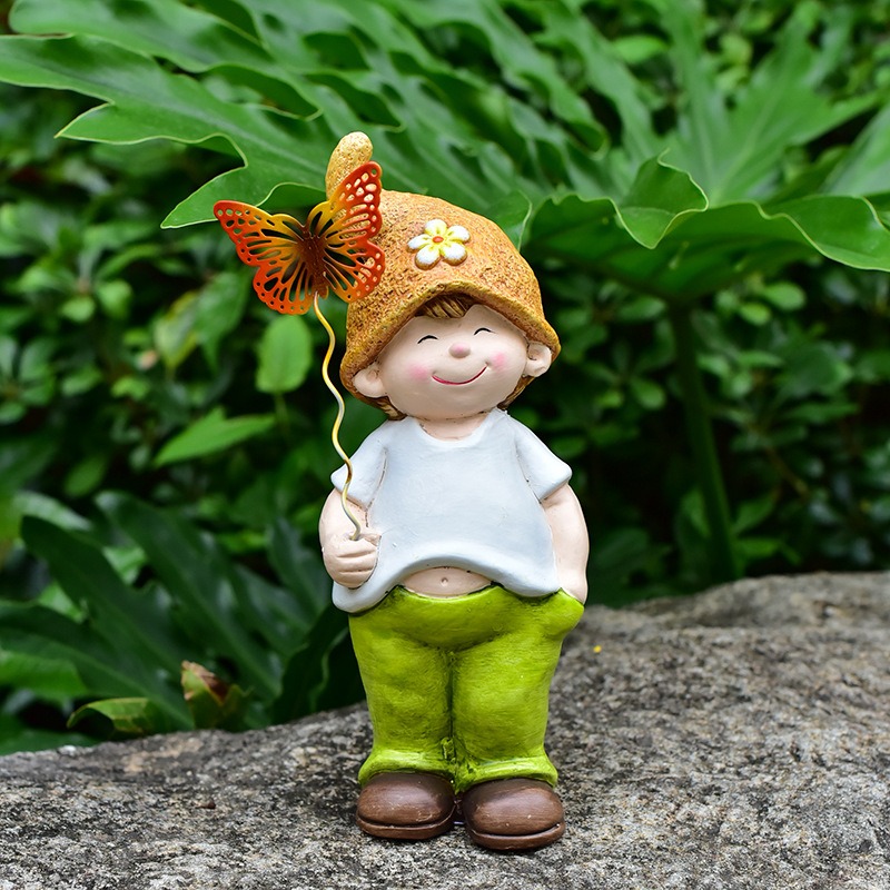 Close-up of hand-painted dwarf face and textured flower hat