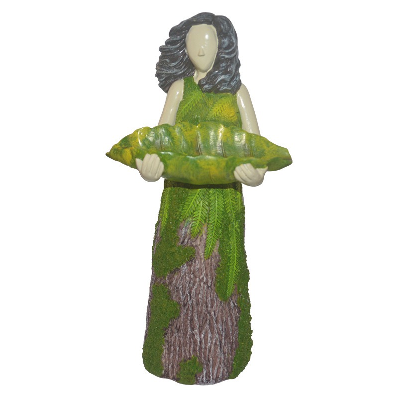Full resin garden figure with leaf tray and painted bark detail