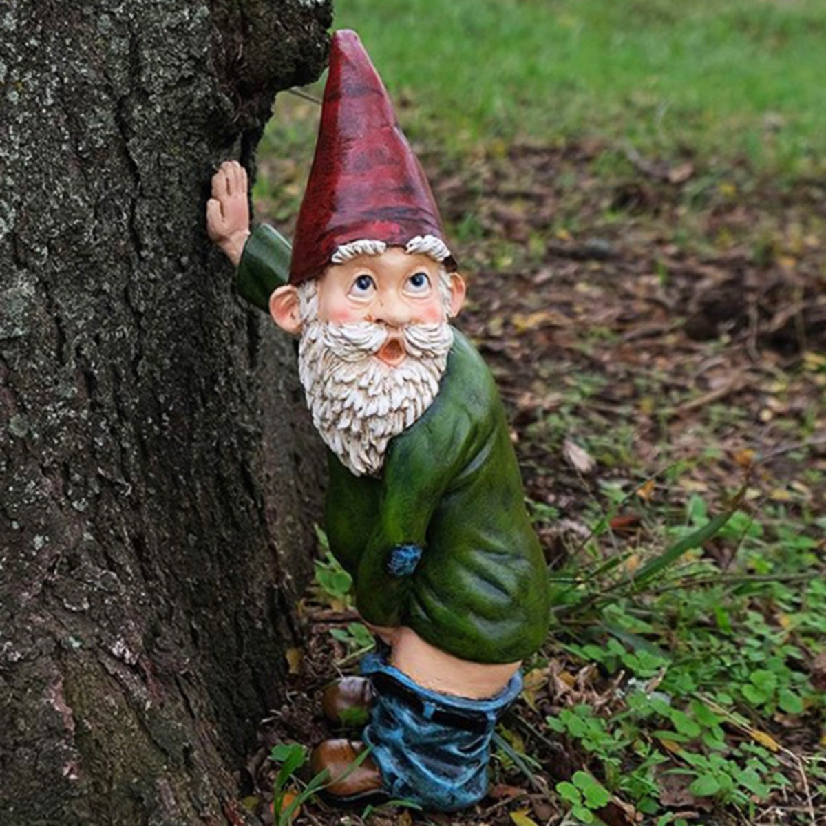Close-up of gnome face and white beard showing hand-painted detail