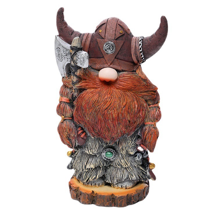 Viking dwarf resin ornament cut-out on a plain white background