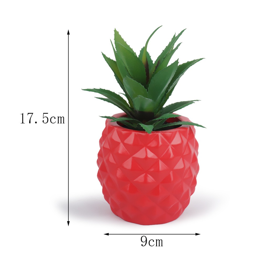Red pineapple planter shown beside dimension markers on a plain background