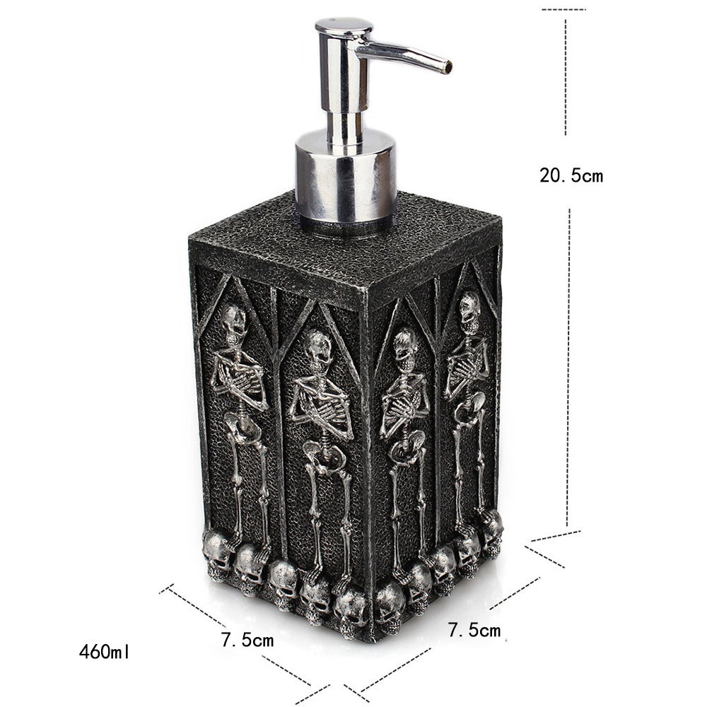Square resin dispenser shown with exact width, depth and height measurements