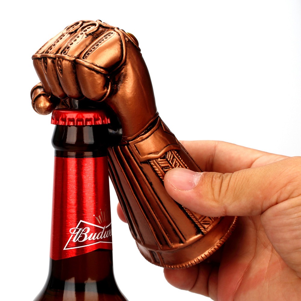 Gauntlet bottle opener shown as a finished product in a styled setting