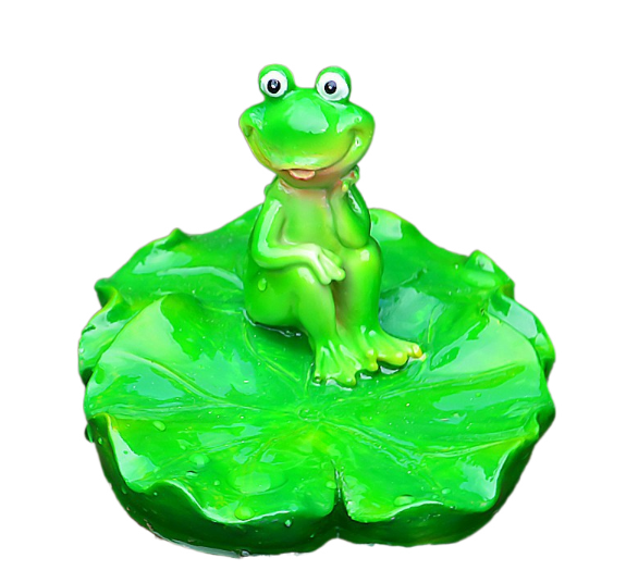 Cartoon frog with big eyes on a glossy green lily pad