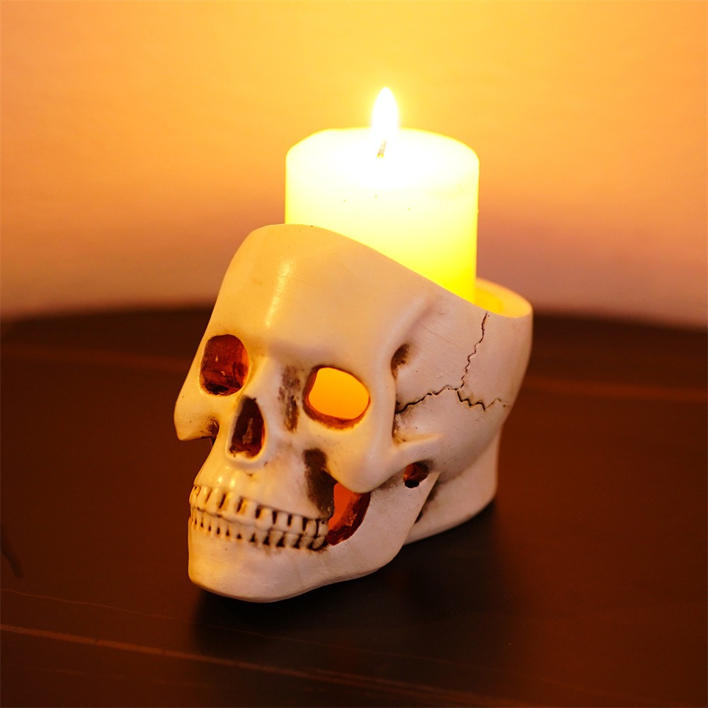 Bone skull organizer holding pens on a tabletop