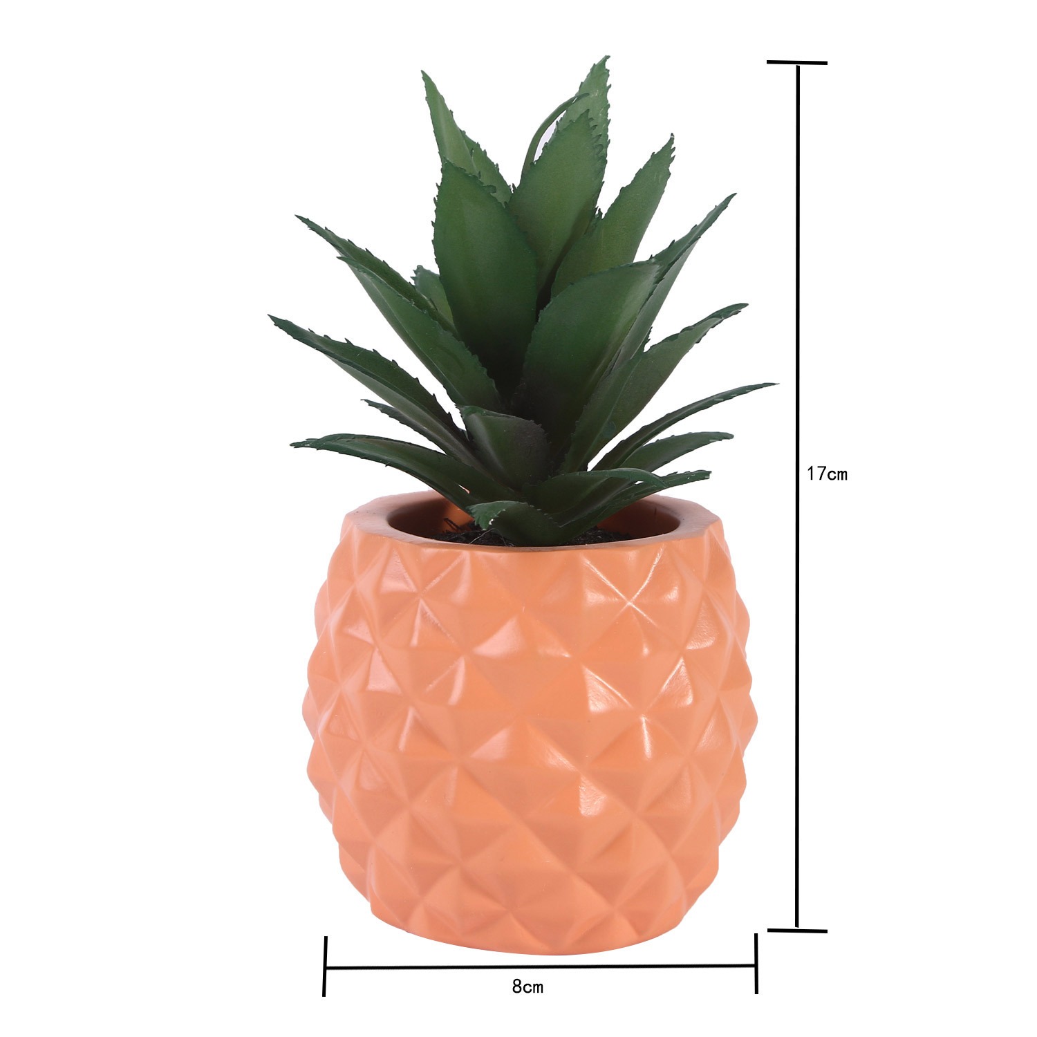 Peach pineapple planter styled on a shelf with a green succulent