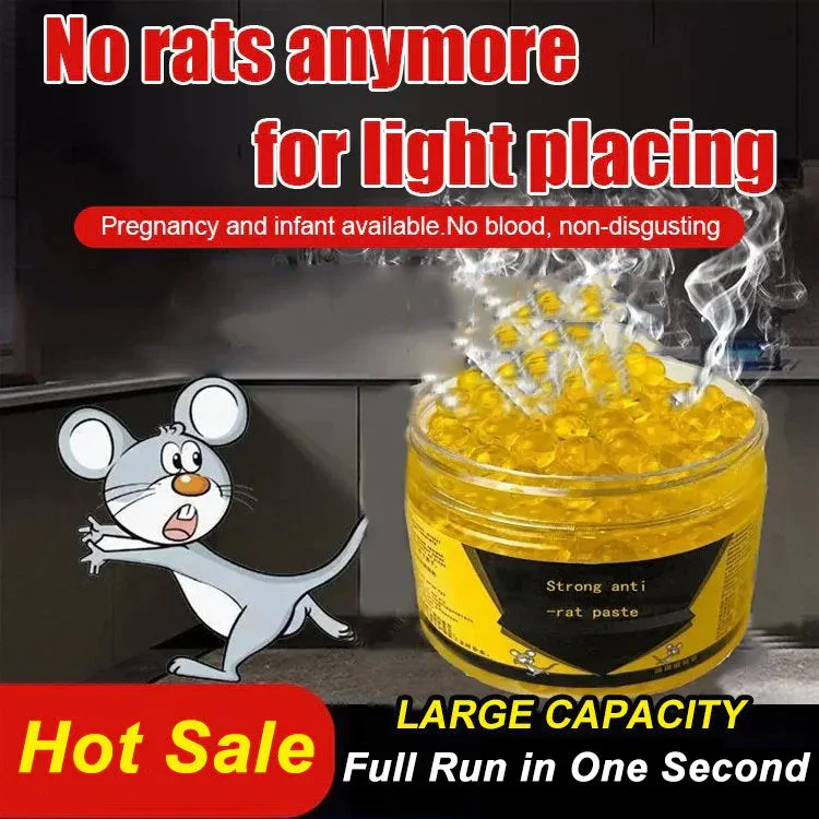 Amber gel jar with cartoon mouse running away in a home kitchen