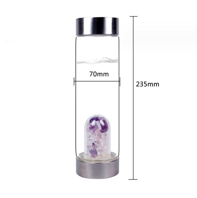 500ml Natural Crystal Quartz Gravel Gemstone Healing Glass Energy Elixir Water Bottle