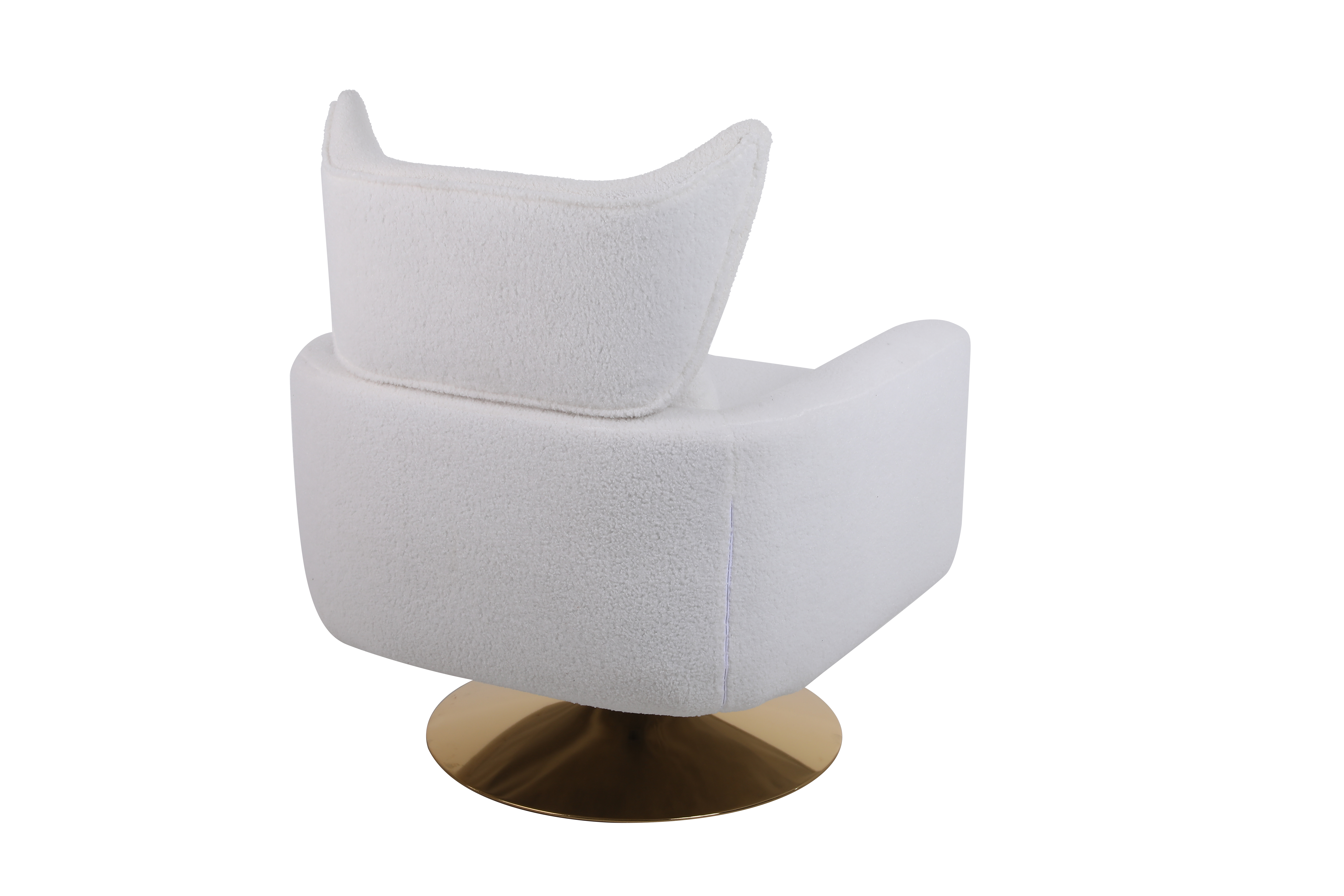 Ivory teddy accent chair settled into a finished room corner