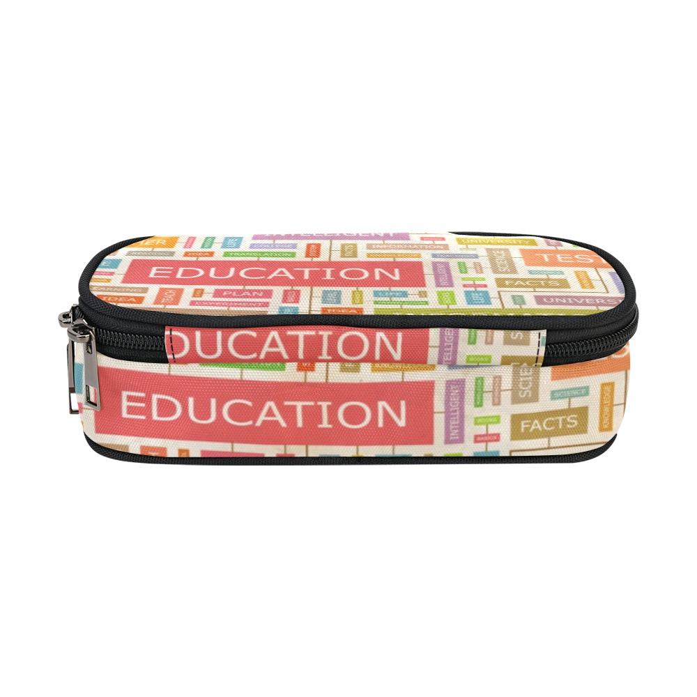 Polyester Pencil Pouch with 'EDUCATION' print, two compartments, perfect for storing school supplies and pens.