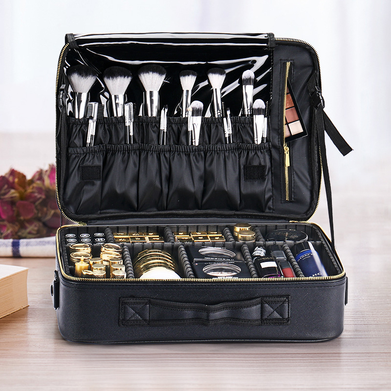 PU portable zipper pouch leather makeup organizer waterproof zipper pouch with handle