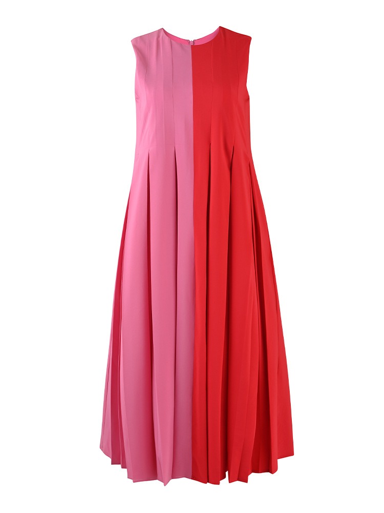 High cold royal sister wind patchwork pink dress French color contrast thin temperament sleeveless